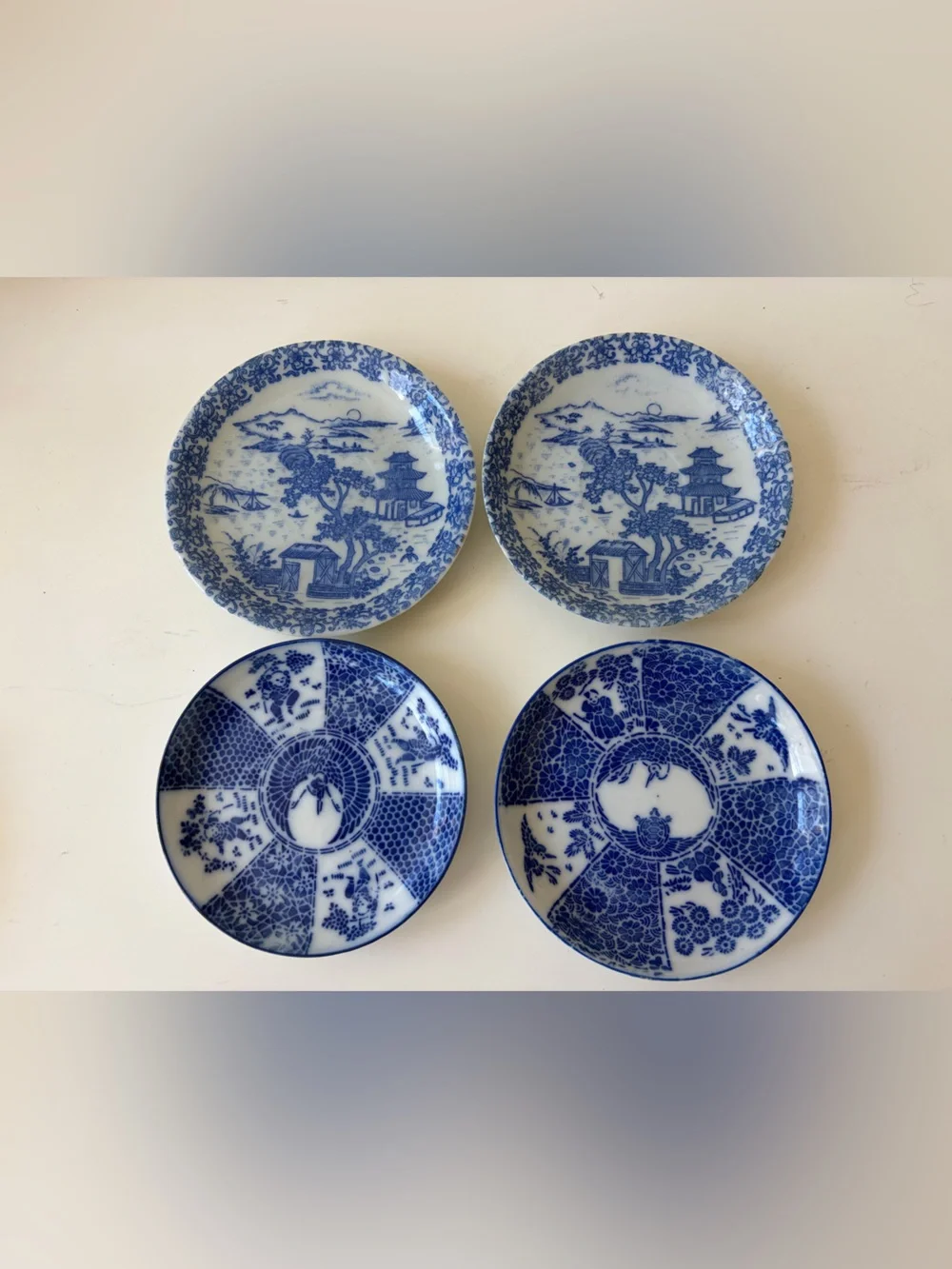 Antique Japanese Blue & White Porcelain Plates 4.5” set of 4